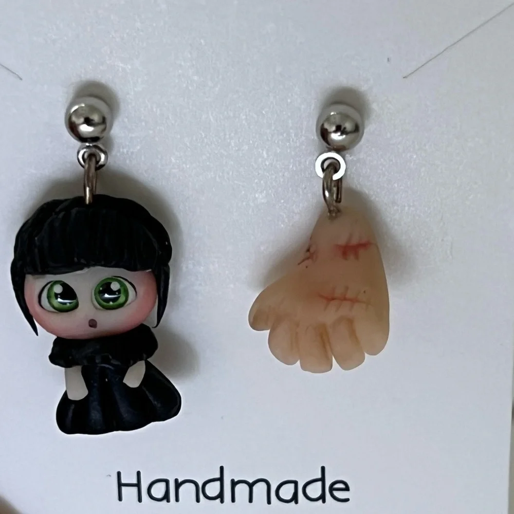 Wednesday Addams Clay Handmade Earrings - Picture 5 of 8